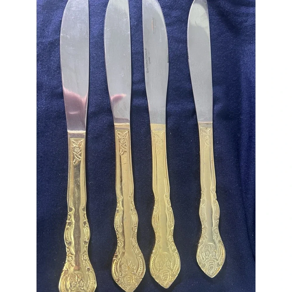 International Company Stainless 24 KT Gold Plated Flatware Knives 4 Pieces
